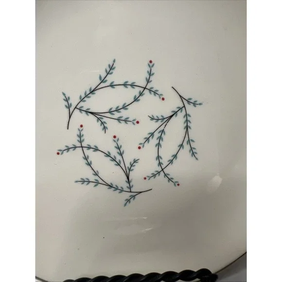 2 Vintage Taylor Smith & Taylor Aqua Blue Twig 6.5" Dessert Pie Bread Plates - Picture 2 of 2